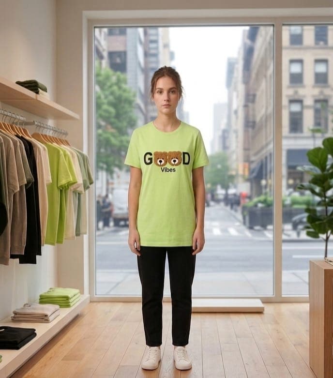 Women’s “Good Vibes” Graphic T-Shirt – Soft Cotton Casual Tee (Green) 1