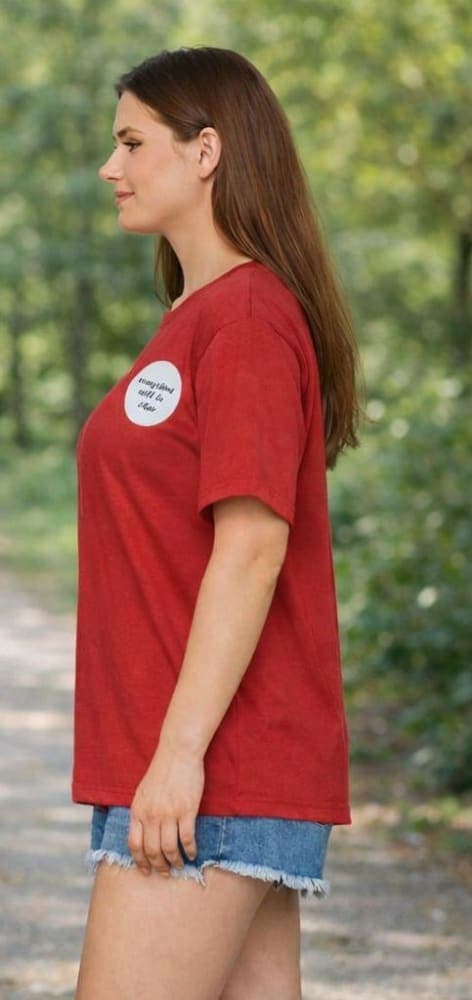Women’s Red “HI” Graphic T-Shirt – Minimal Printed Casual Cotton Tee 3
