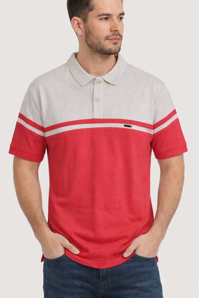 Men's Colorblock Polo Shirt - Light Grey & Vibrant Red 1