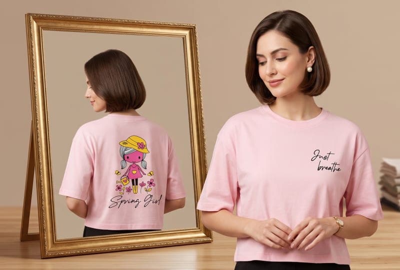 "Just Breathe" Spring Girl Oversized Graphic Crop Top 1